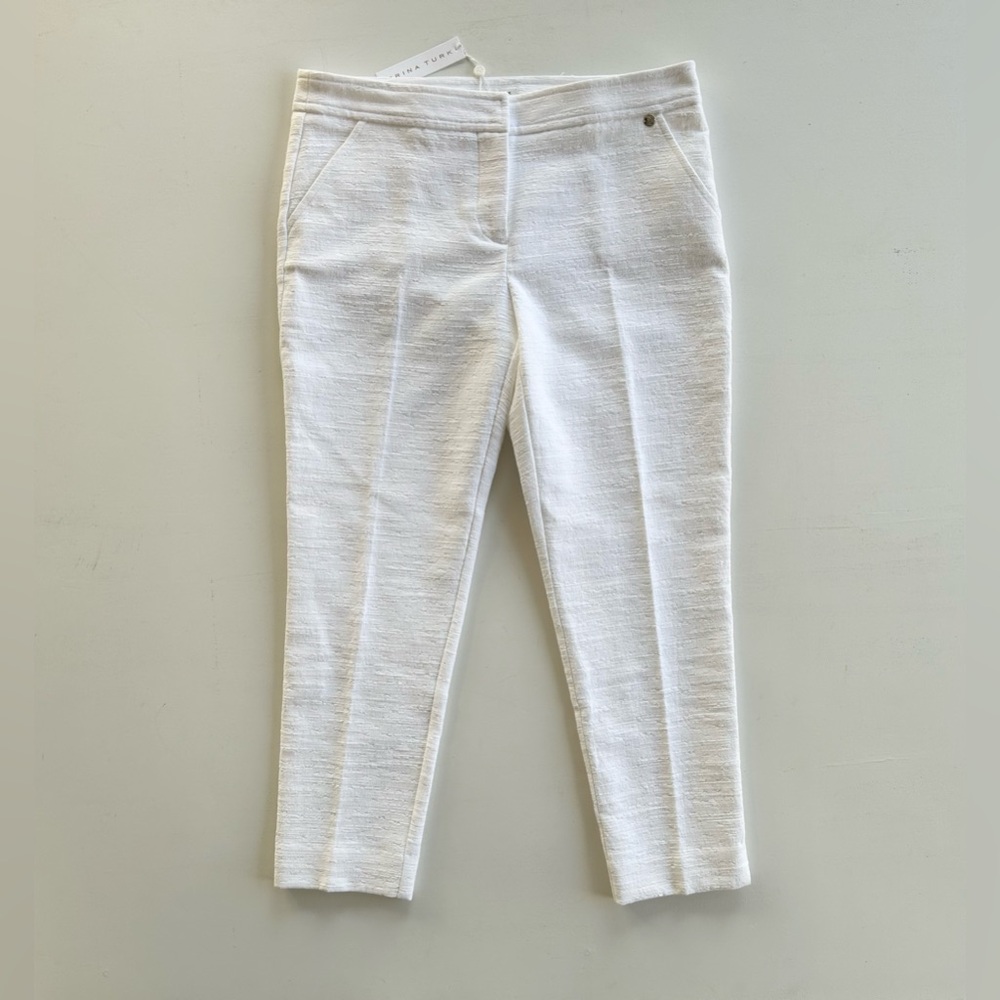 Trina Turk Dress Pants Ankle Crop Tapered Leg Textured White Womens Size 10 NWT